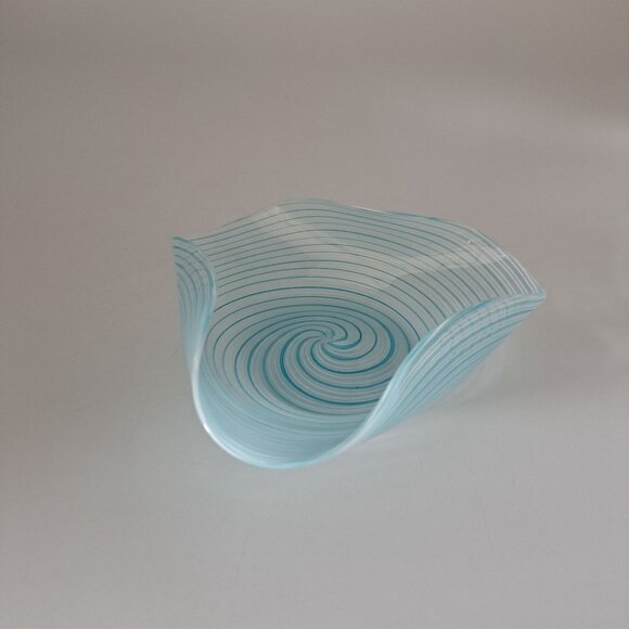 Murano Glass Spiral Design Pin Dish Blue Clear Glass Home Decor - Picture 10 of 14